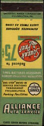 Alliance Auto Service Philadelphia, PA Transportation Matchbook Cover Matchbook Cover Matchbook Cover