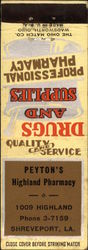 Peyton's Highland Pharmacy Drugs And Supplies Professional Pharmacy Matchbook Cover