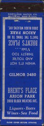 Brent’s Place, Arion Park That’s the Thing to. Do Baltimore, MD Restaurants Matchbook Cover Matchbook Cover Matchbook Cover