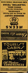Meeks Phillips 66 Tourist Cabins Matchbook Cover