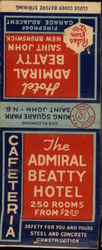 Hotel Admiral Beatty - Overlooking King Square Park Matchbook Cover