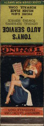 Tony's Auto Service  Pinup Norwalk, CT Transportation Matchbook Cover Matchbook Cover Matchbook Cover