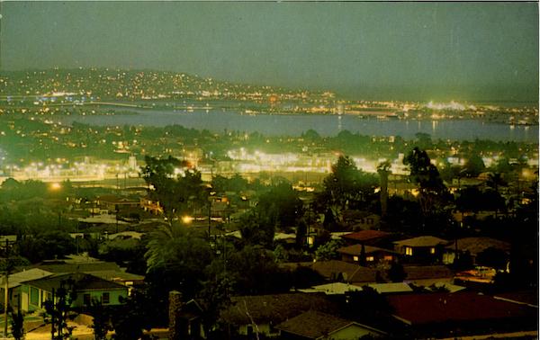 Mission Bay And Pacific Beach At Night San Diego California