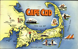 Map of Cape Cod Massachusetts Postcard Postcard