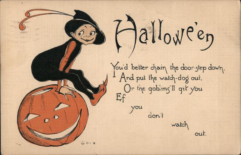 Elf Jumping Over Jack-O-Lantern H. L. Woehler Halloween