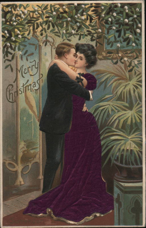 Couple Kissing Under Mistletoe Christmas