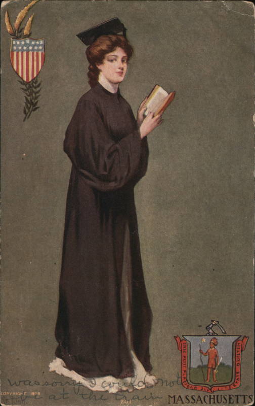 Antique Postcard: Massachusetts State Lady Portrait