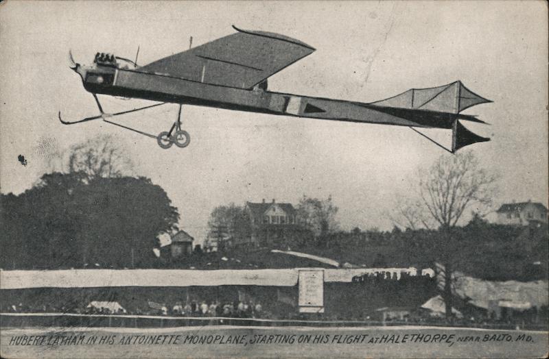 Hubert Latham in his Antoinette Monoplane, Starting at Halethorpe, Near Balto, MO