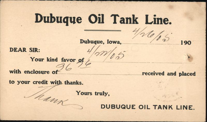 The Dubuque Oil Tank Line 1905 Iowa