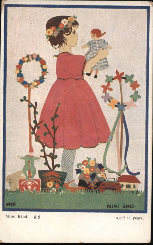 Little Girl With a Doll Austria Mimi Kind Artist Signed