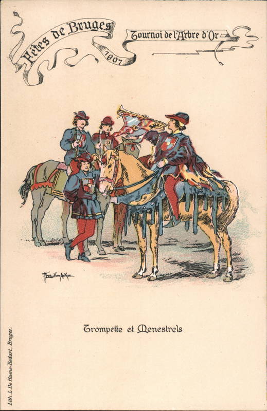 Fêtes de Bruges 1907: Tournament of the Golden Tree, Trumpeters and Minstrels