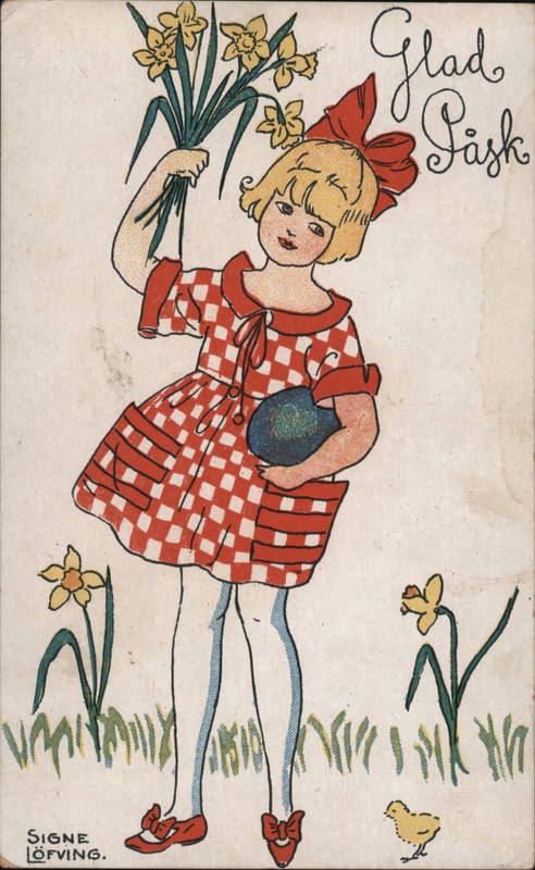 Glad Task - Girl with daffofils and a red chequred dress