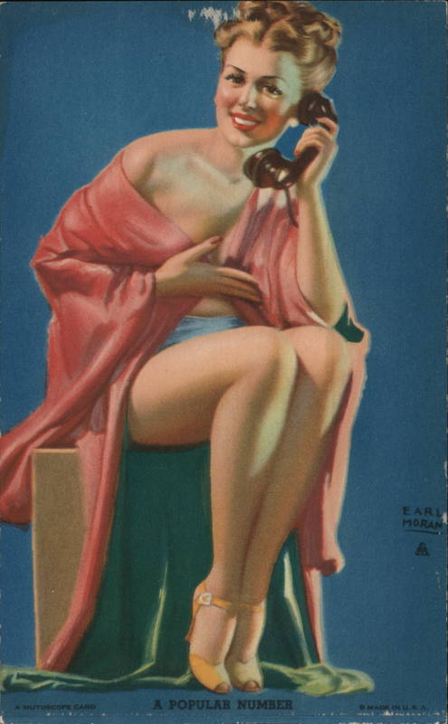 Woman In Open RObe Speaking on Phone Pinup Earl Moran
