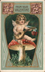 From Your Valentine Cupid sitting on mushroom playing a Lute Postcard