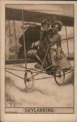 Couple Flying in Biplane Postcard