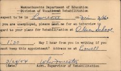 Massachusetts Department of Education Division of Vocational Rehabilitation Postcard
