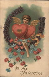 Cupid Holding Hearts Postcard