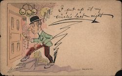 Man with pocket watch going into Pawn Shop Postcard