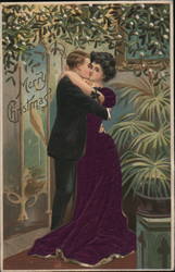 Couple Kissing Under Mistletoe Postcard