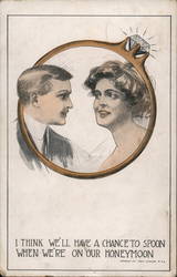 Couple Framed by Engagement Ring Postcard