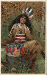 Indian Princess Posing with Hearts Postcard