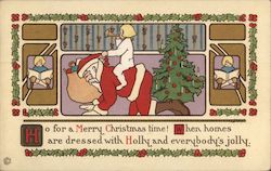 Child Riding on Santa and Blowing Trumpet Postcard