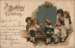 Children in Front of Chalboard Postcard