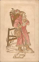 Santa Claus Carrying Sack of Toys Postcard