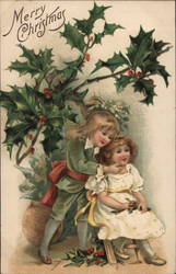 Two Children Sitting Under Holly Postcard