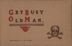 Get Busy, Old Man: Antique Skull Skeleton Postcard Conjuring Retro Horror in the Neighborhood Postcard