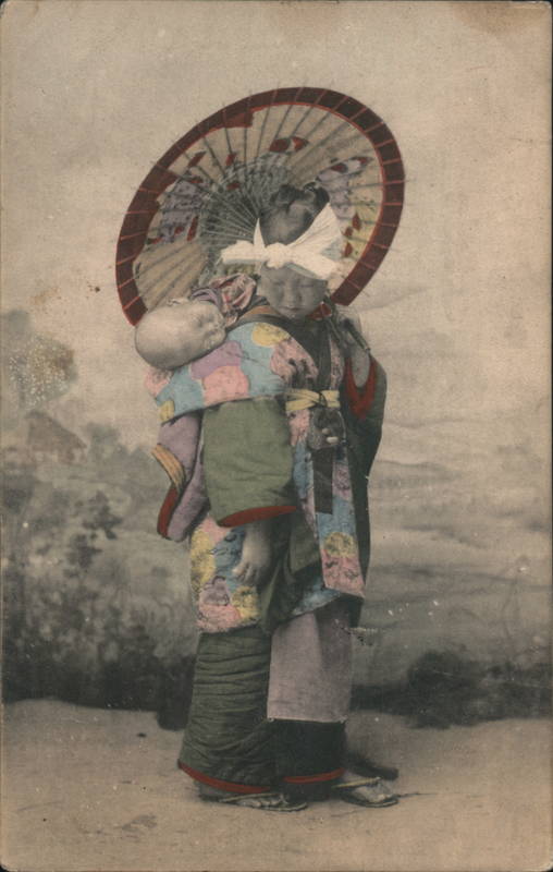 Asian Woman Lady with Child Baby Infant Colourful Japan