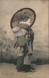 Asian Woman Lady with Child Baby Infant Colourful Postcard