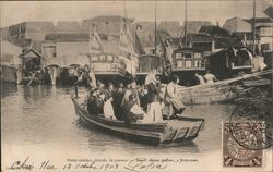 Small Chinese Boat, 1903 Mailed to France Imperial Stamp Cancelled on Front Postcard