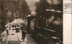 People Getting off of a Train Driven By a Steam Engine Victorian Postcard