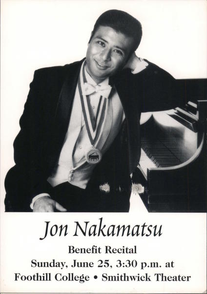 Jon Nakamatsu Benefit Recital Sunday, June 25, 3:30 p.m. at Foothill College Los Altos Hills California