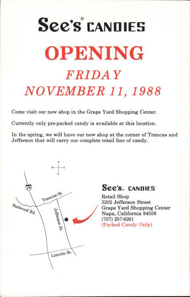 See's Candies - New Shop in Grape Yard Shopping Center Napa California