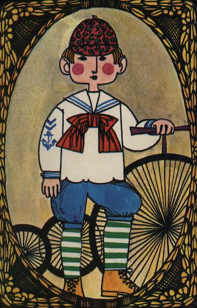 1965 A boy with his bicycle Modern