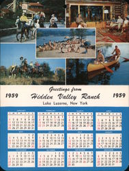 Greetings from Hidden Valley Ranch 1959 Calendar Large Format Postcard