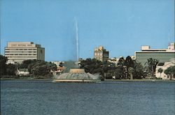 Orlando Florida Skyline & Fountain From Across Lake Eola~Continental  Postcard