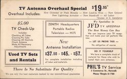 Phil's TV Service - TV Antenna Overhaul Special $19.95 Large Format Postcard