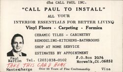 Call Paul to Install - Paul Barton - Interior Essentials for Better Living Postcard