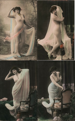 Lot of 4: Tinted Woman  "Nude" Postcard