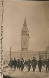 Ferry Building with Bent Steel Flagpole and Stopped Clock after Earthquake Postcard