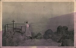 Woman at the top of Mt. Tamalpais Postcard