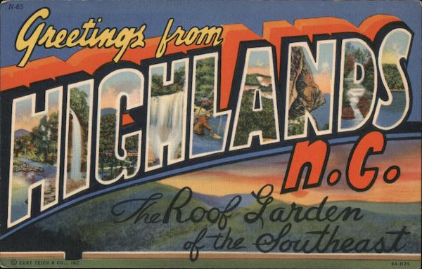 Greetings from Highlands North Carolina Postcard