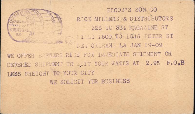Bloom's Son Co. Rice Millers & Distributors New Orleans LA Louisiana