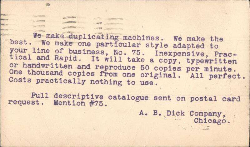 A.B. Dick Company Duplicating Machines Advertising Postal Card