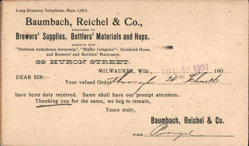 Baumbach, Reichel & Co. Milwaukee Trade Card Wisconsin