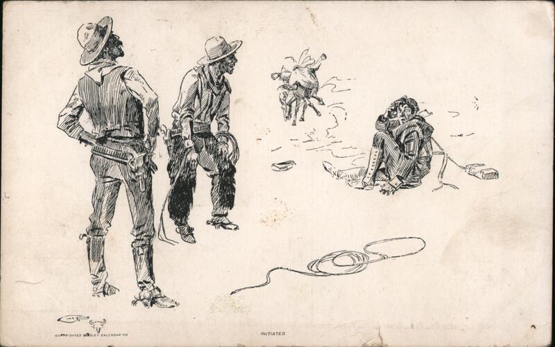 Chas M Russell Cowboy Lassoing Steer Postcard Chas. M. Russell