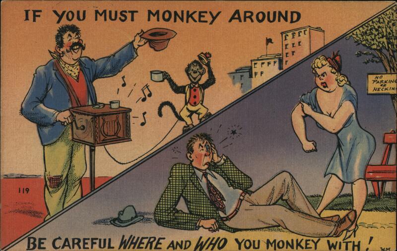 Monkey Around Comic Postcard Organ Grinders